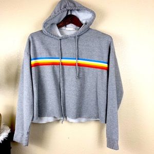🛍Chole & Katie Rainbow Gray Crop Hoodie Sweater